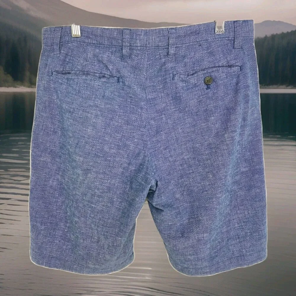 Banana Republic Aiden Short Men 34 Linen Blend Lakeside Blue 10in Inseam